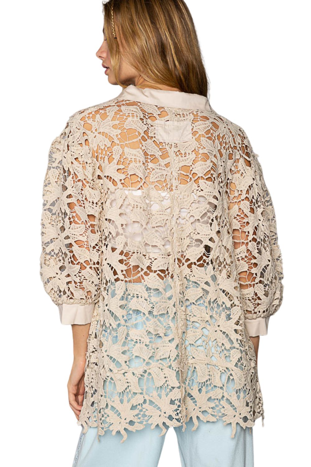 POL Clothing Womens Button Up Front Eyelet Shirt