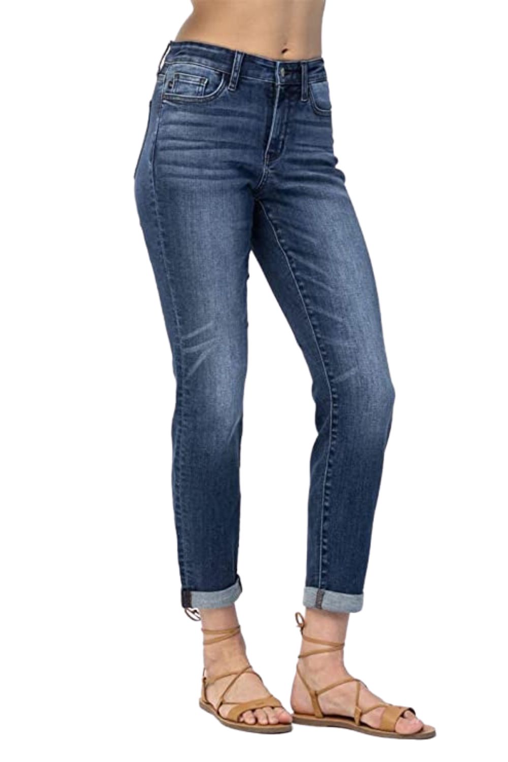 Judy Blue Womens Basic Cuffed Mid Rise Slim Fit Denim Jeans