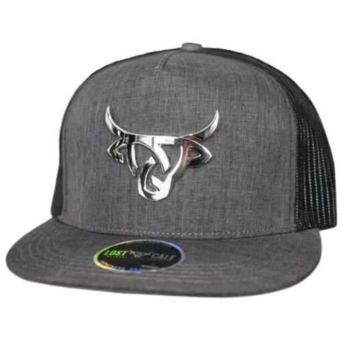 Lost Calf Mens Iron Grey Flat Bill Adjustable Snapback Cap Hat