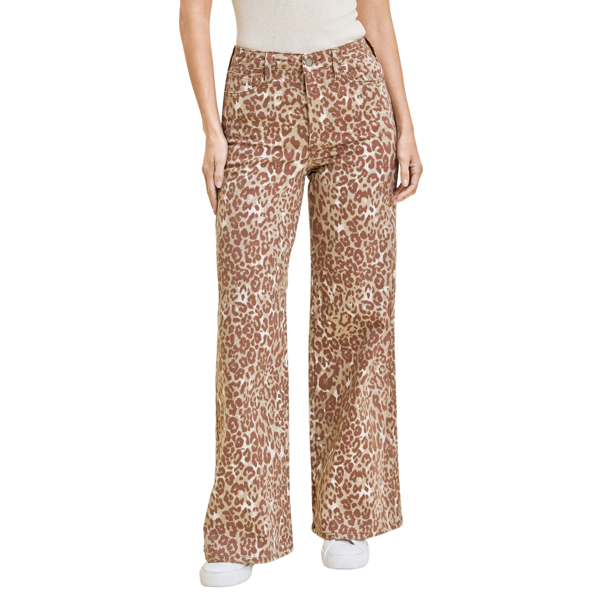 Judy Blue Women's Lux High Waist Wide Leg Jeans, Winter Leopard Print