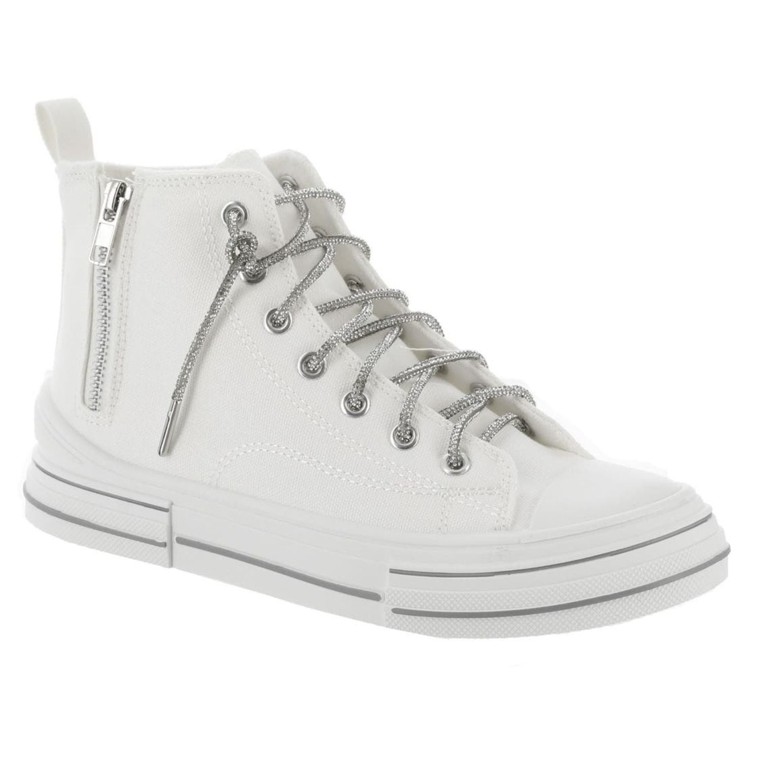 Very G Womens Cora Bling Lace Up Slip On Platform High Top Sneaker, White