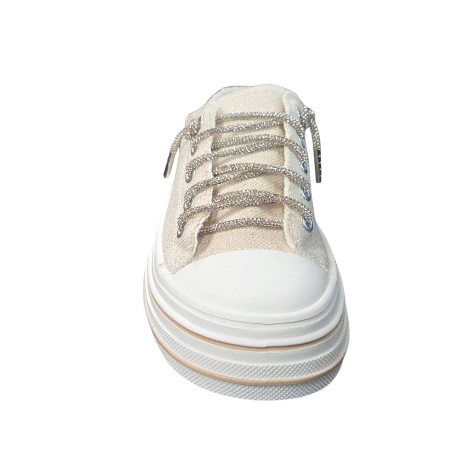 Very G Womens Aman Slip On Platform Sparkle Canvas Sneaker, Natural