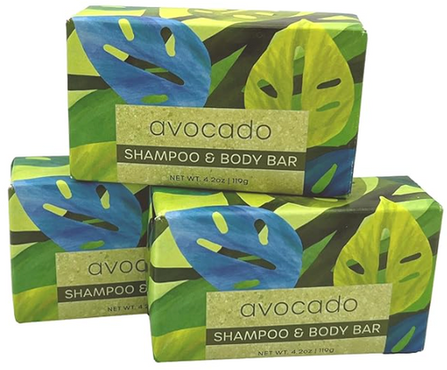 Greenwich Bay Trading Co., 4.2oz Shampoo & Body Bar, AVOCADO, 3 Pack