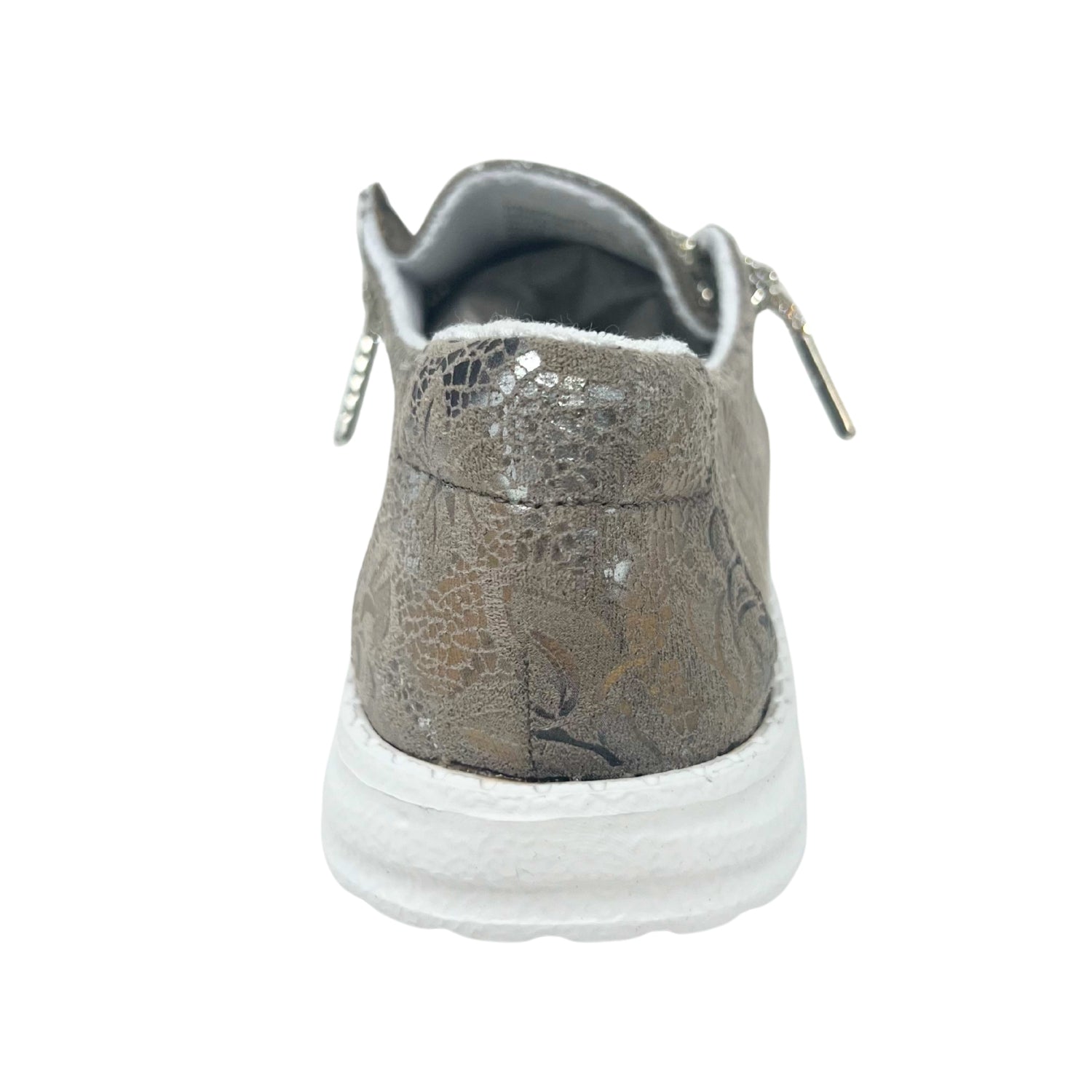 Very G Holly Prints Women's Metallic Floral Loafer w/ Rhinestone Laces, Grey