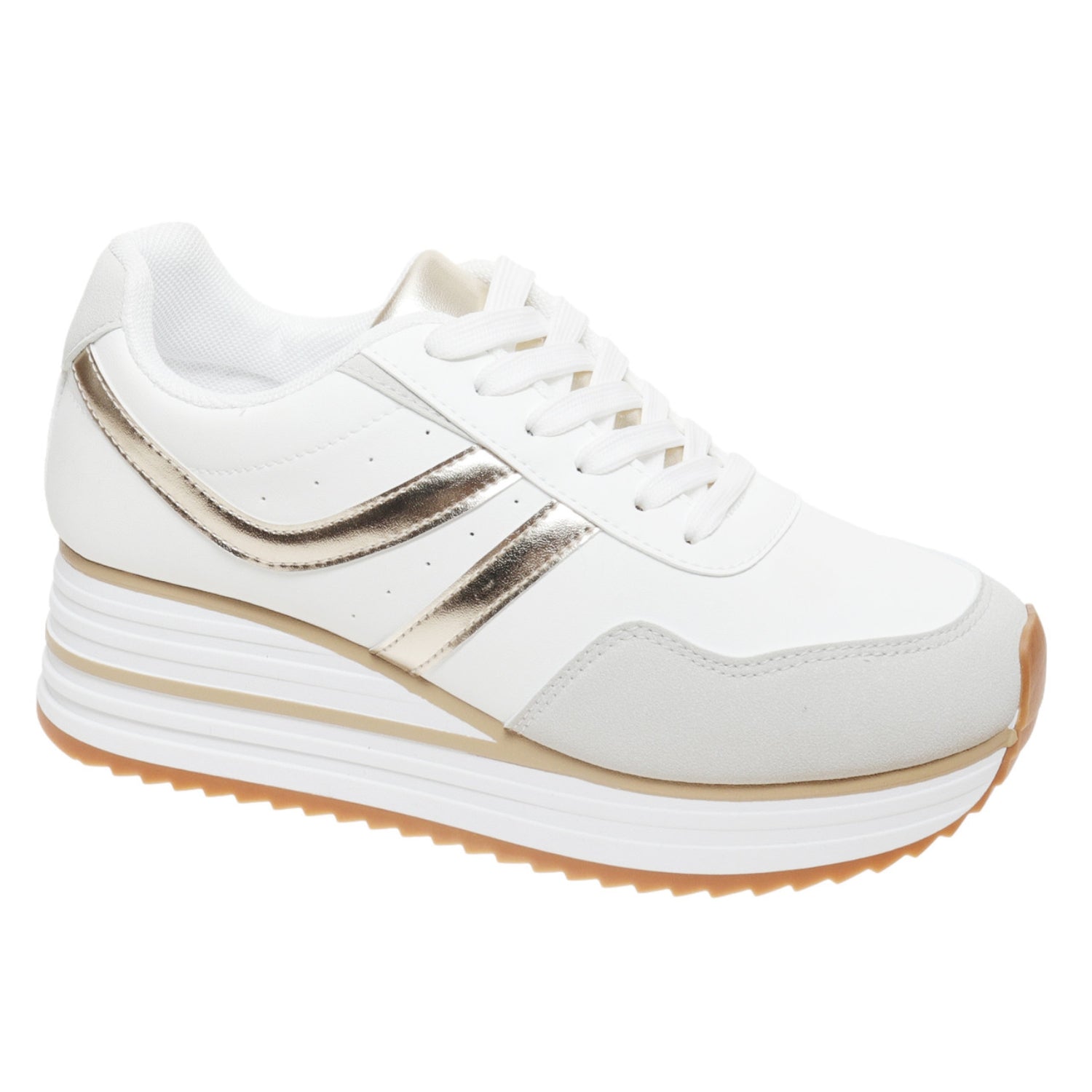 Outwoods Women's Brenna-2 White Platform Fashion Sneaker, Gold Combo