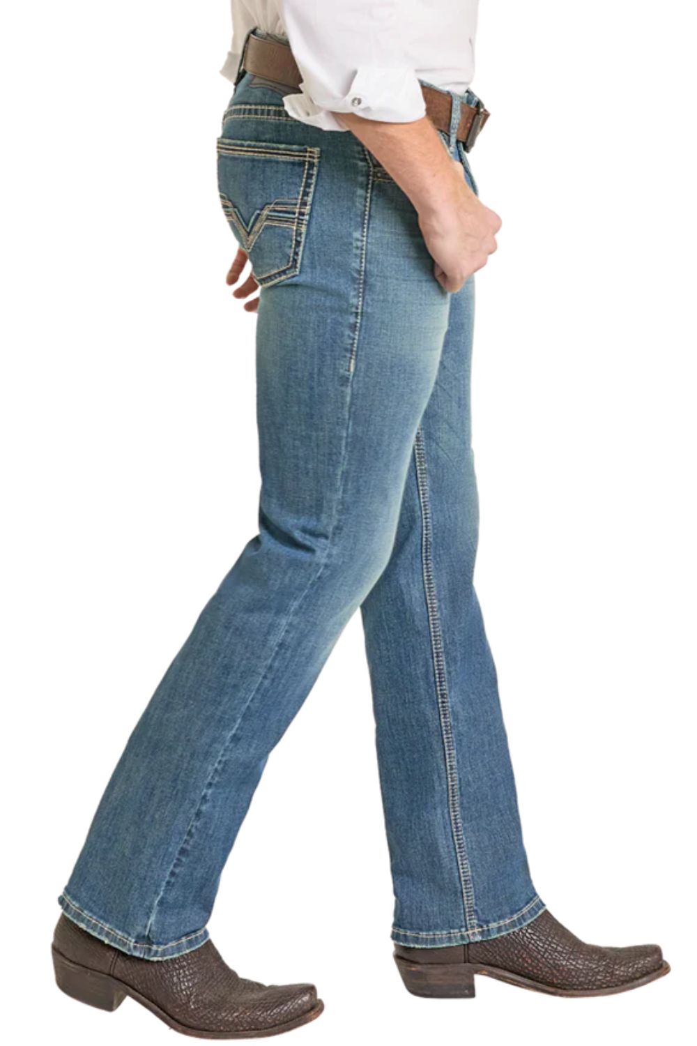 Rock & Roll Denim Mens Slim Fit Bar Stitch Straight Leg Jeans