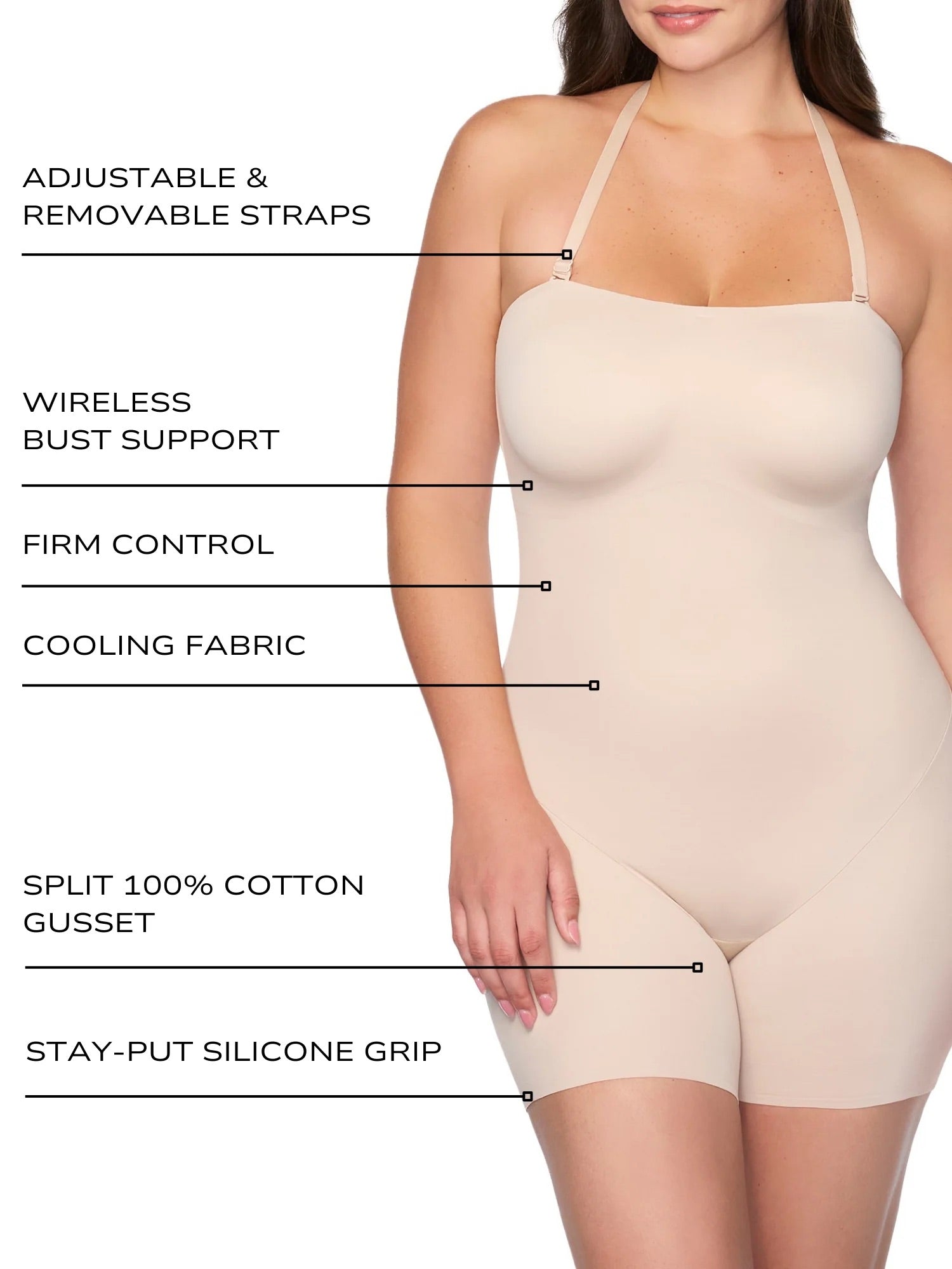 TC Intimates Womens Dress Rehearsal Strapless Mid-Thigh Shaping Bodysuit- Black