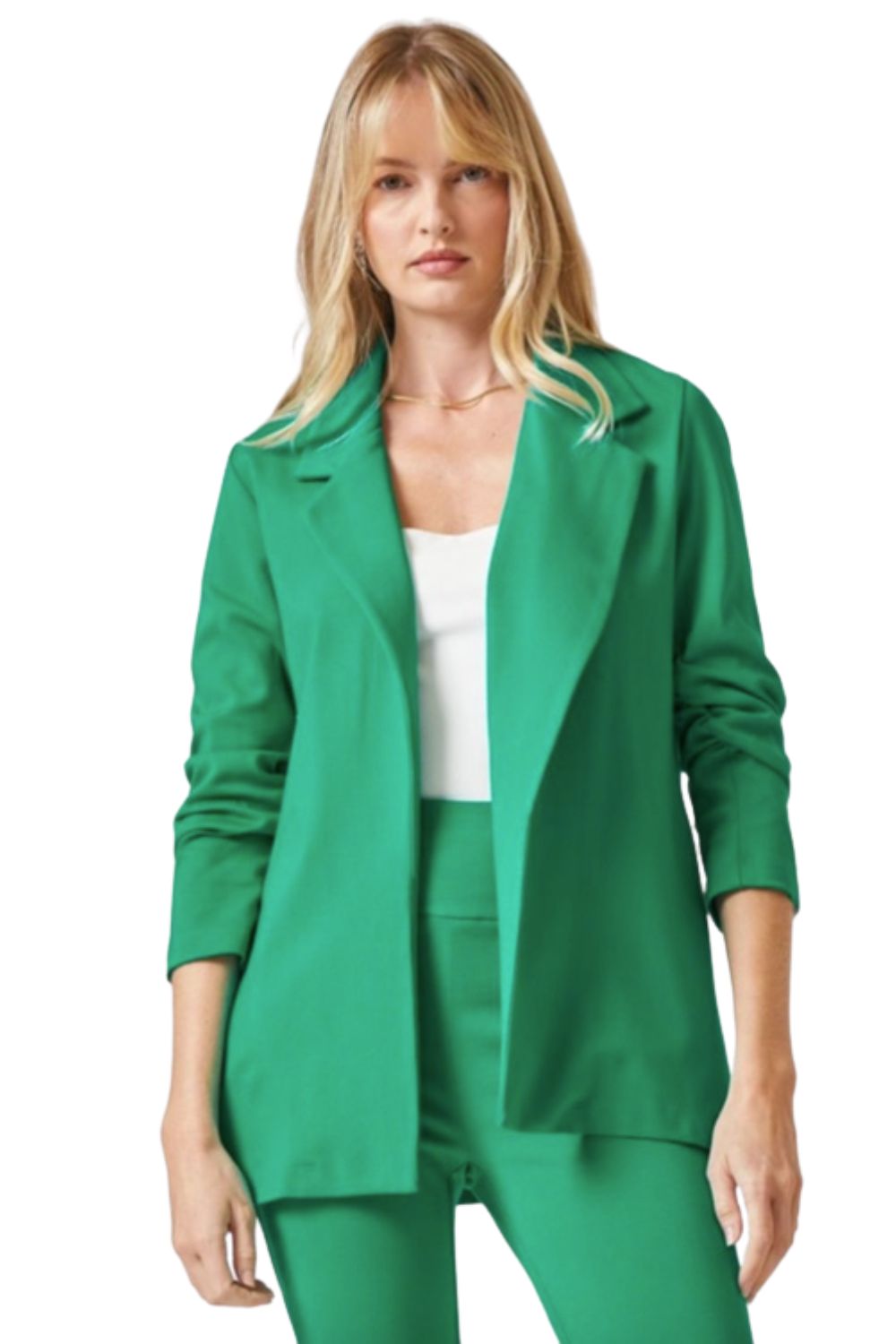 Dear Scarlett Womens 3/4 Ruched Sleeve Magic Blazer