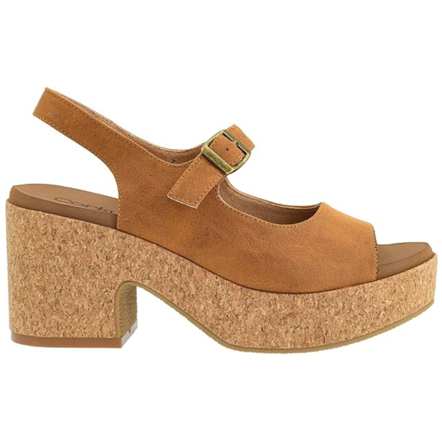 Corkys Womens Miss Behavin Faux Leather Chunky Block Heel, Camel