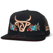 Lost Calf Golden Bloom Unisex Flat Bill Trucker Snapback Hat, Black