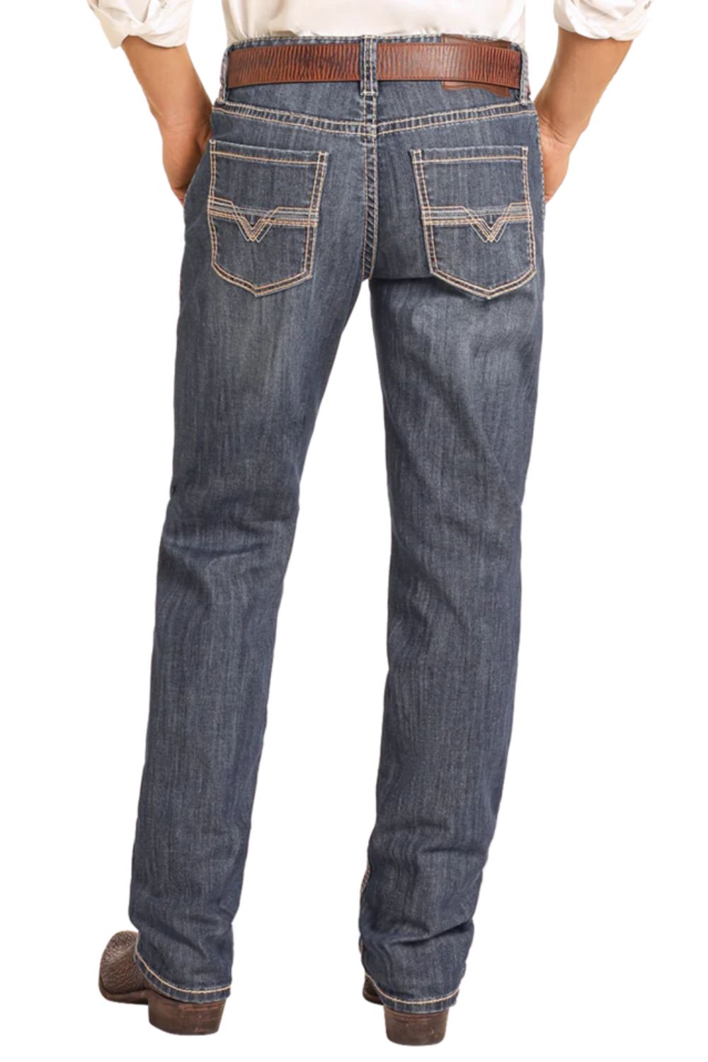 Rock & Roll Denim Mens Relaxed Fit Small V Stackable Bootcut Jeans