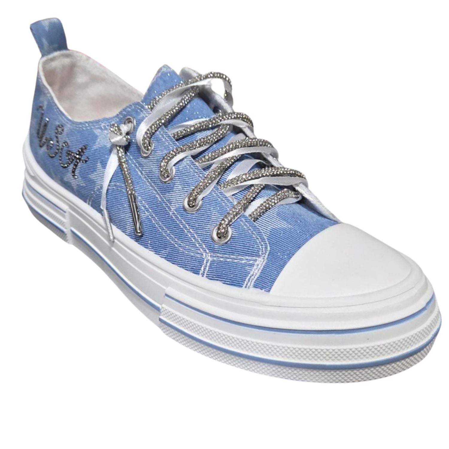 Very G Womens Aman USA Lace Up Platform Slip On Canvas Sneaker, Light Denim