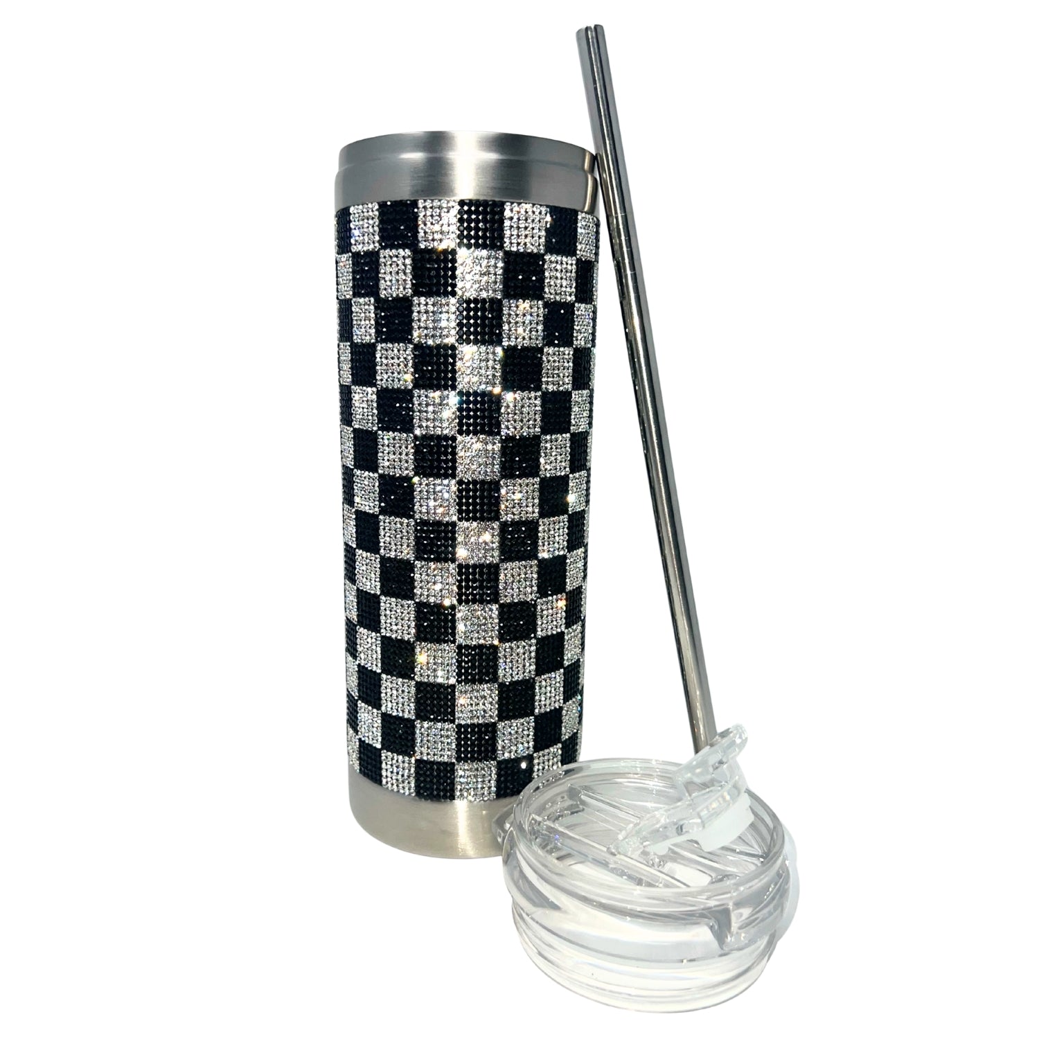 Jacqueline Kent 20oz Crystal Tumbler, Black/Silver Checker