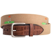 Greg Norman Mens Flag Golf Webbed Belt, Brown/Khaki