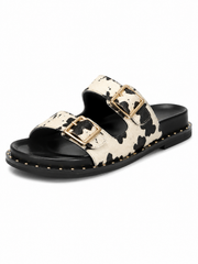 Very G Alma Women's Studded Double Buckle Slide Sandals, Black