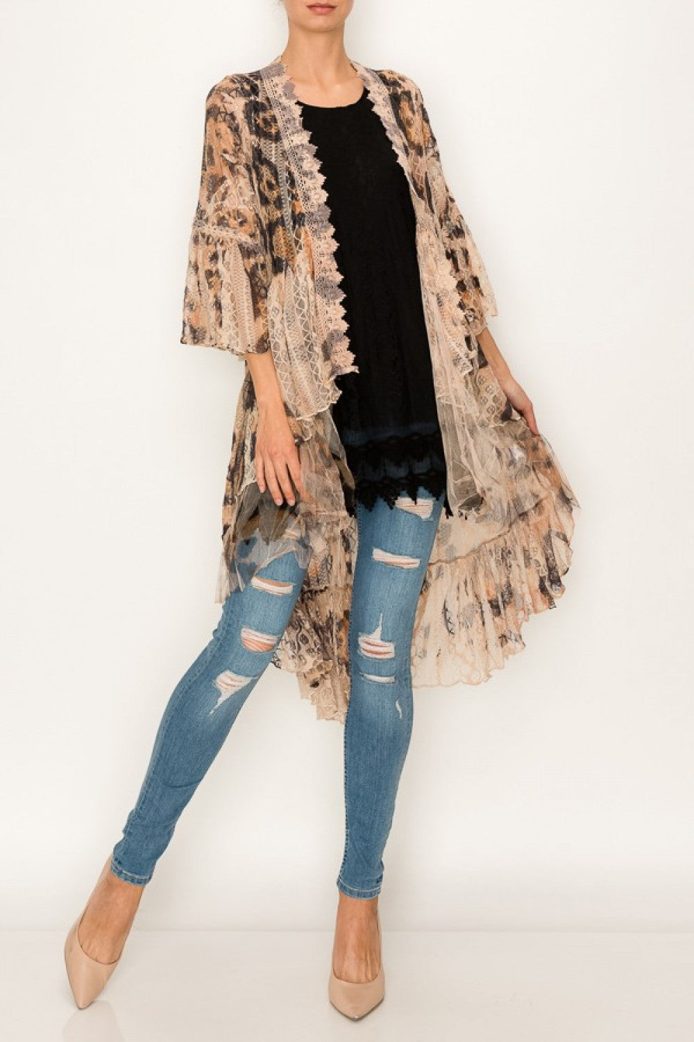 Origami Womens All Lace High Low Duster Cardigan