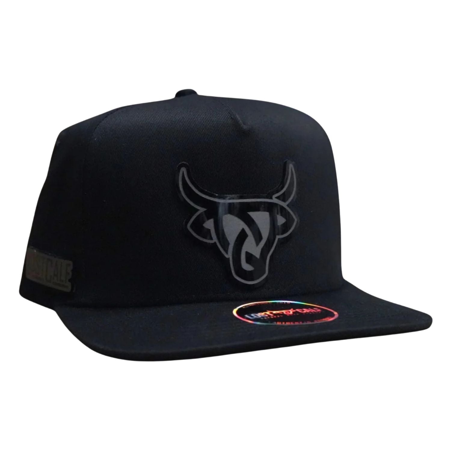 Lost Calf Mens Black Mirror Flat Bill Adjustable Snapback Cap Hat, Black