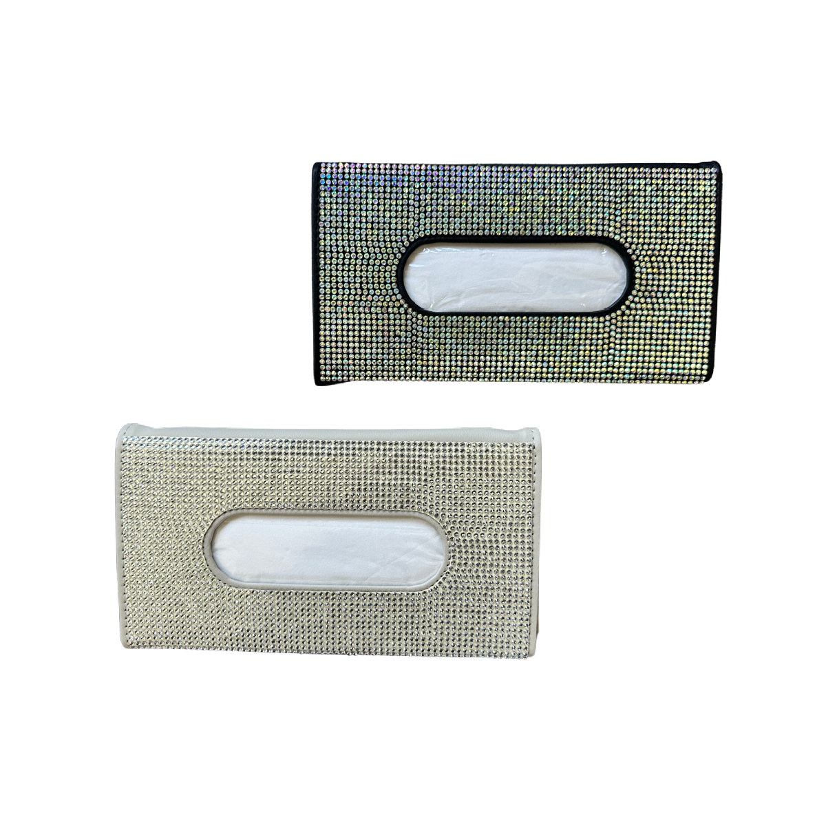 Car Tissue Holder for Visor, Black or Beige with Rhinestones, Tissues Included