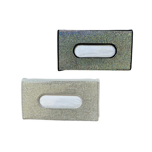 Car Tissue Holder for Visor, Black or Beige with Rhinestones, Tissues Included