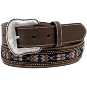 Nocona Mens Southwest Inlay Rawhide Laced Concho Leather Belt