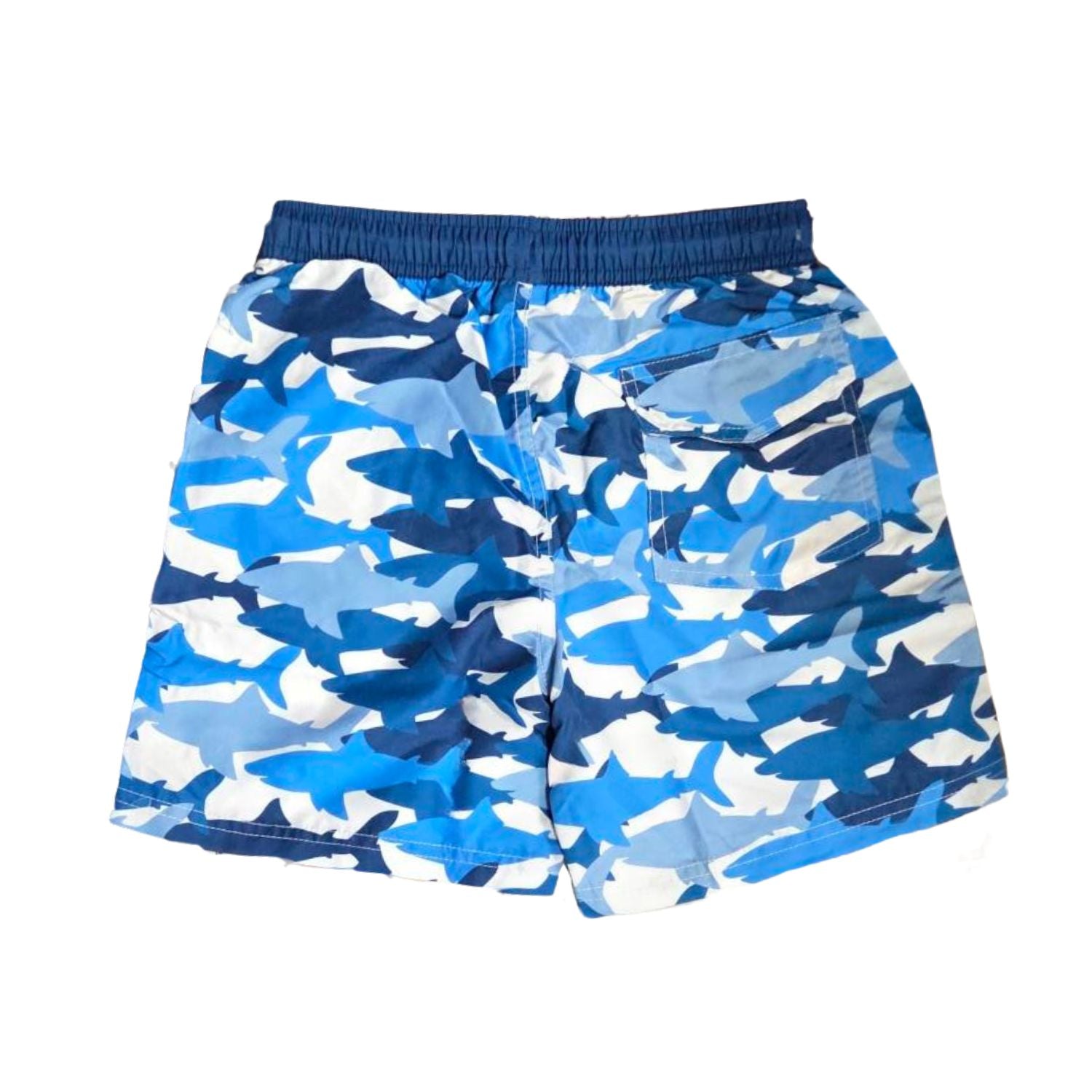 Heat Swimwear Boys Printed Tie Front Swim Trunk Board Shorts, Navy/White Sharks