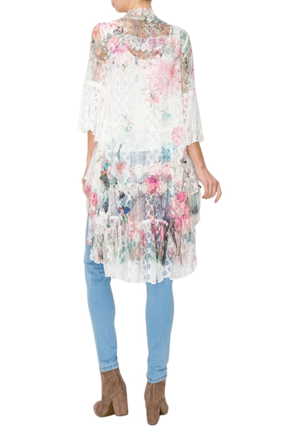 Origami Lace Western Vintage Bohemian Hi Lo Cardigan - Ivory Rose Duster