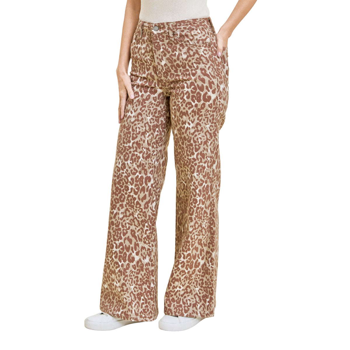 Judy Blue Women's Lux High Waist Wide Leg Jeans, Winter Leopard Print