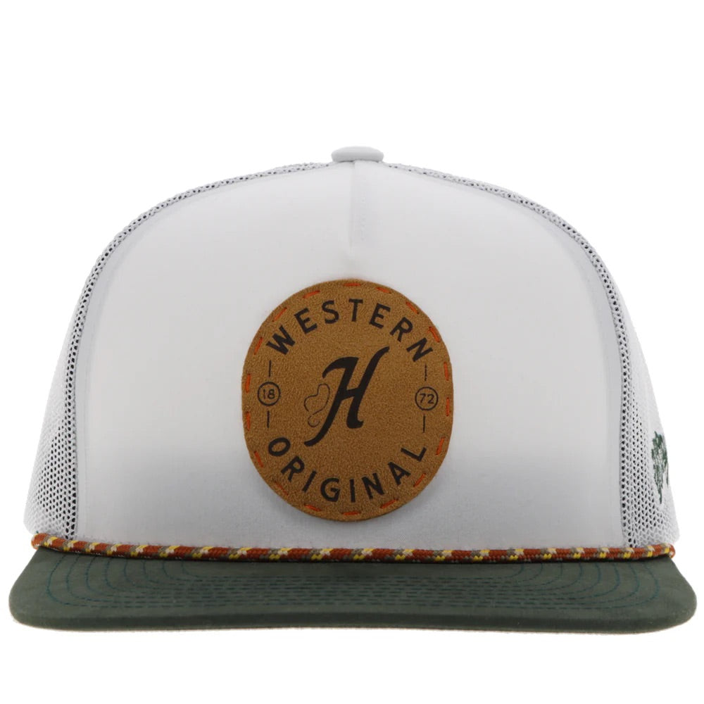 Hooey Mens "Spur" White with Leather Circle Patch and Rope Detail Trucker Hat