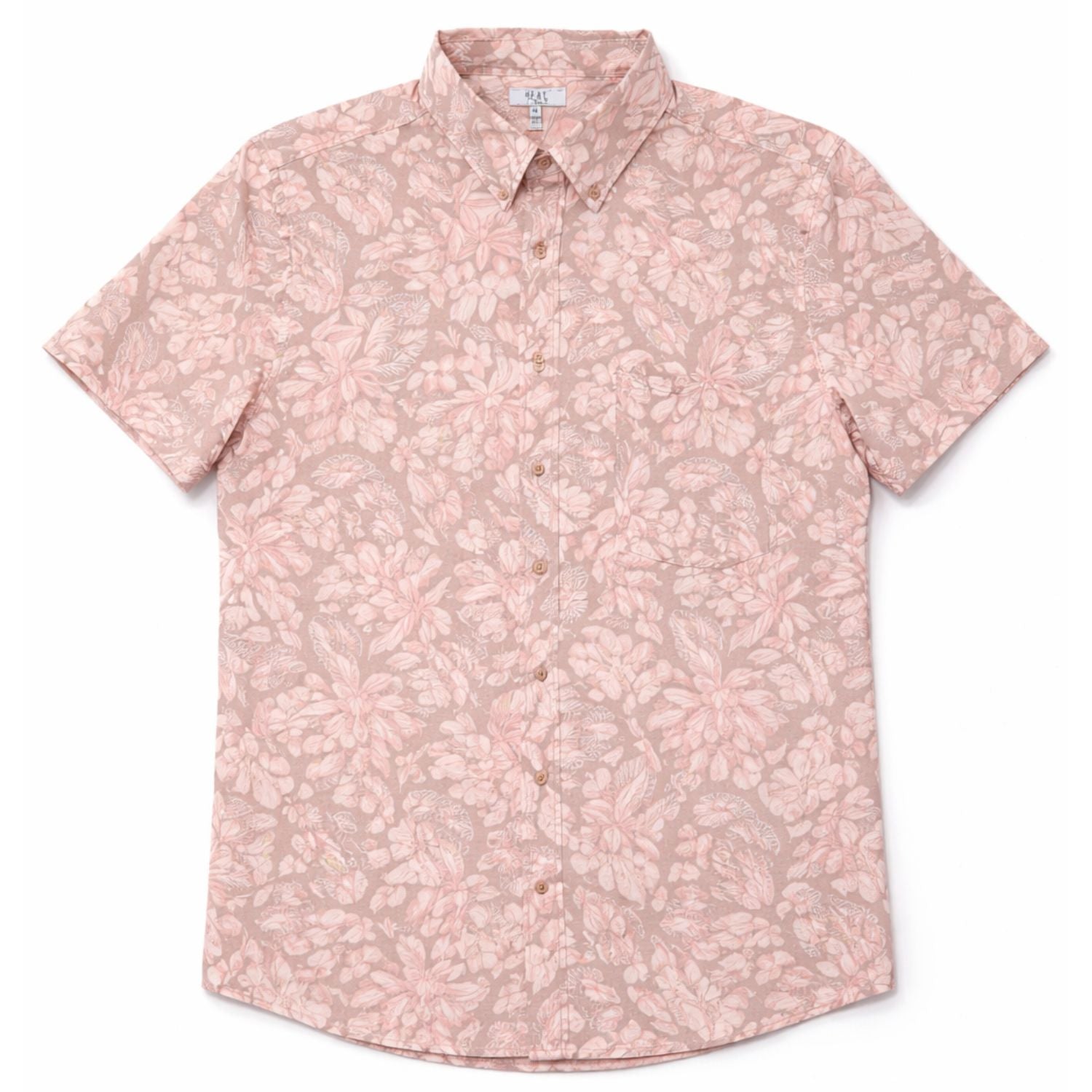 Heat Swimwear Mens Resort Style Short Sleeve Button Front Shirt- Floral Beige