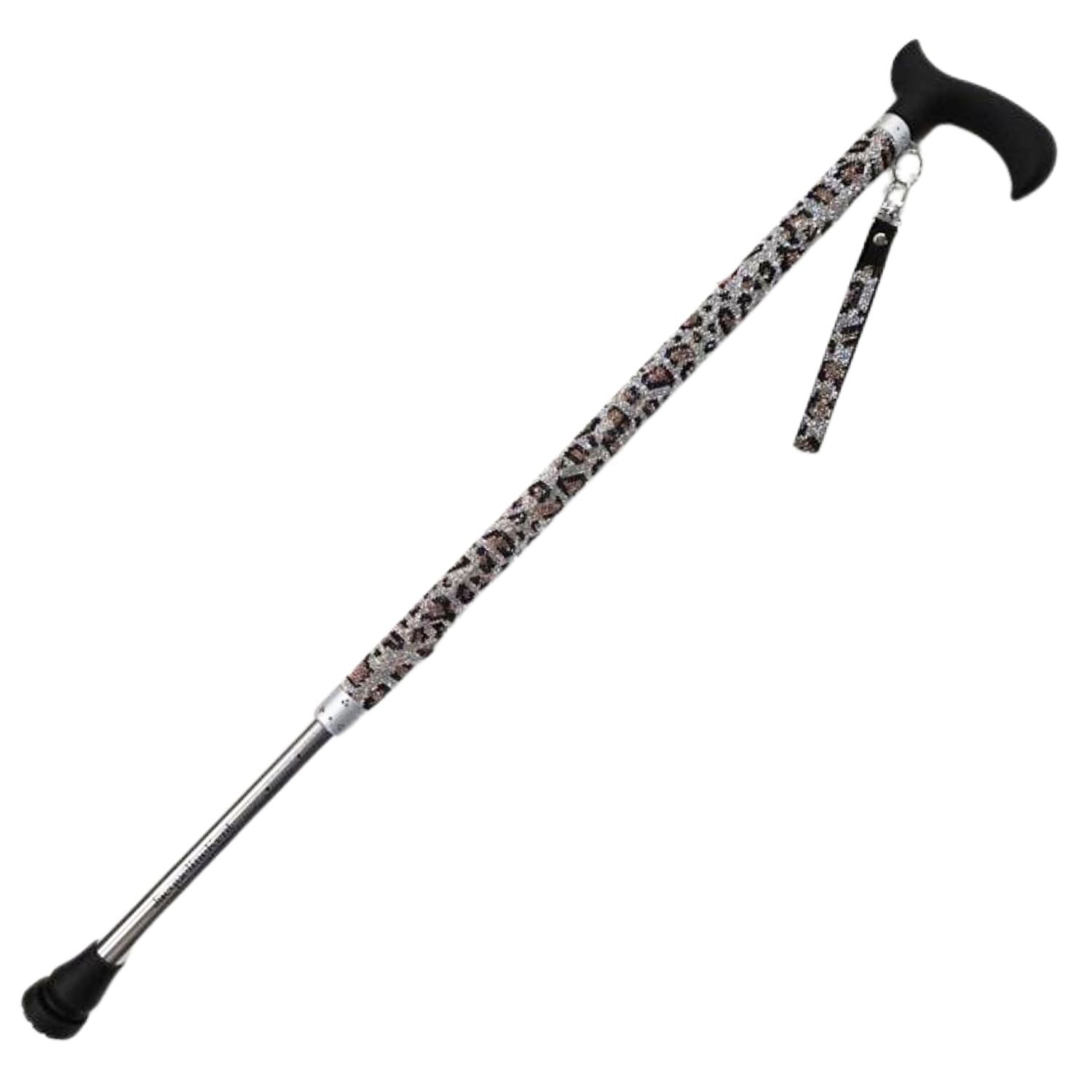 Jacqueline Kent Wild Leopard Silver Adjustable Crystal Rhinestone Walking Cane