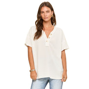 Andree By Unit Womens Short Sleeve Loose Fit Waffle Knit Top, Ivory