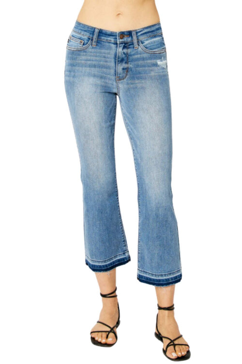 Judy Blue Womens Mid Rise Release Hem Cropped Bootcut Jeans