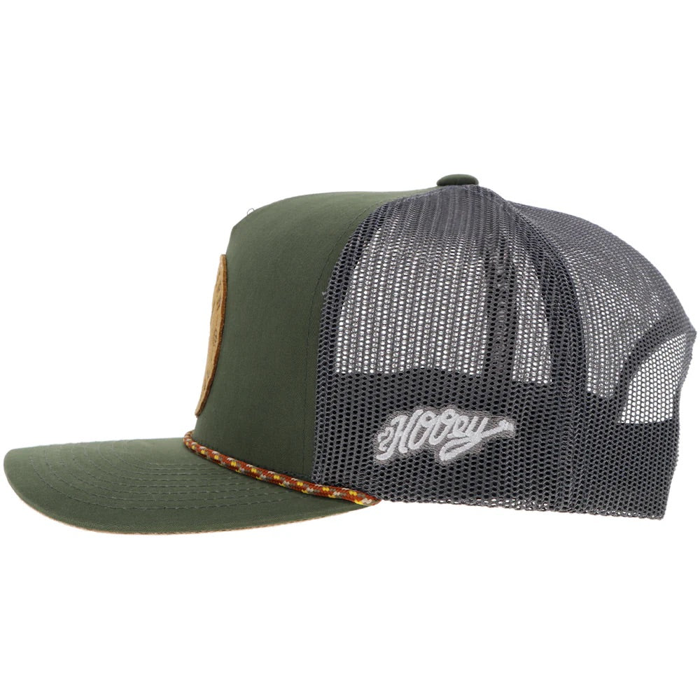 Hooey Mens "Spur" Olive and Grey with Circle Patch and Rope Detail Trucker Hat