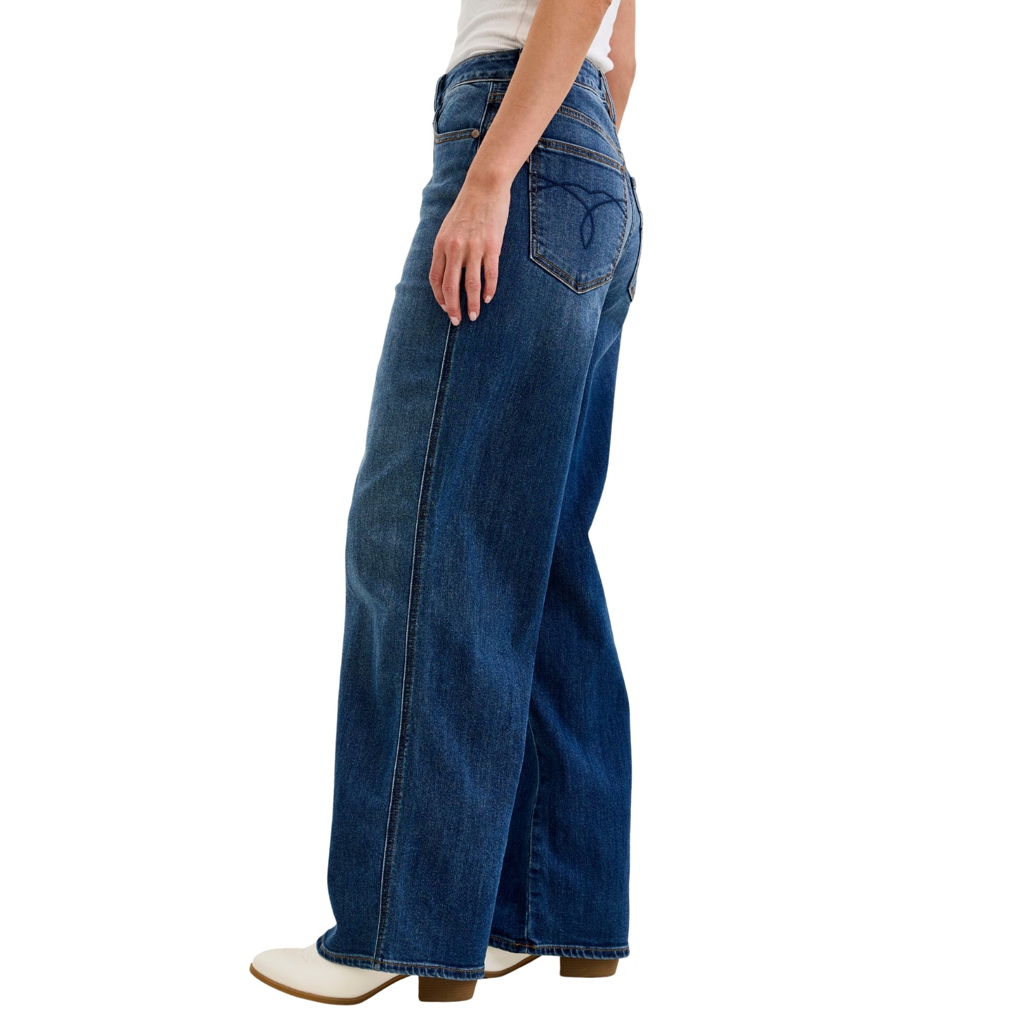 Judy Blue Women's Wilhelmina High Rise Stretch Baggy Wide Leg Jeans, Dark Blue