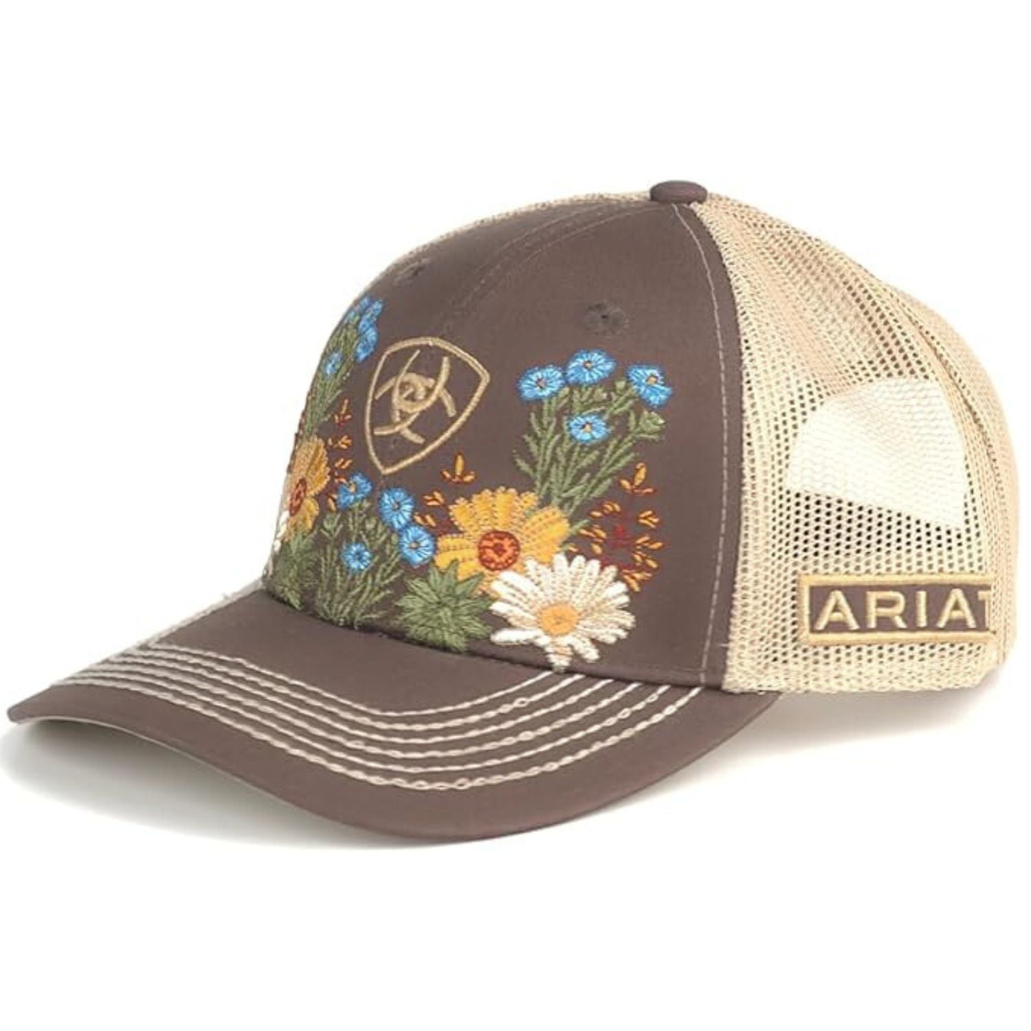 Ariat Womens Vintage Flowers Adjustable Snapback Cap Hat, Brown/Floral