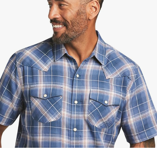ARIAT Mens Huck Retro Fit Short Sleeve Shirt, Dutch Blue