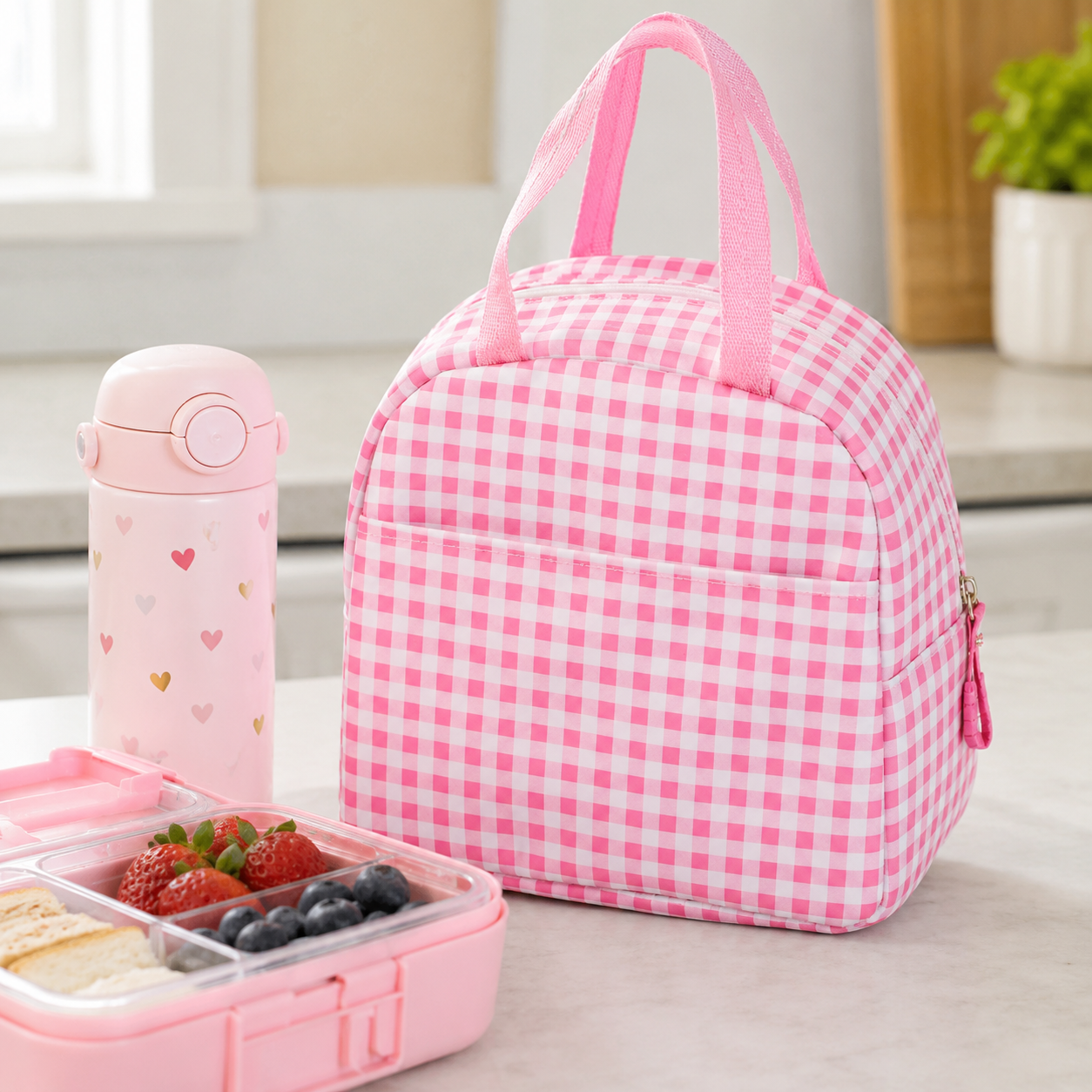 Jane Marie Kids Girls Strawberry Picnic Water Resistant School Lunch Box
