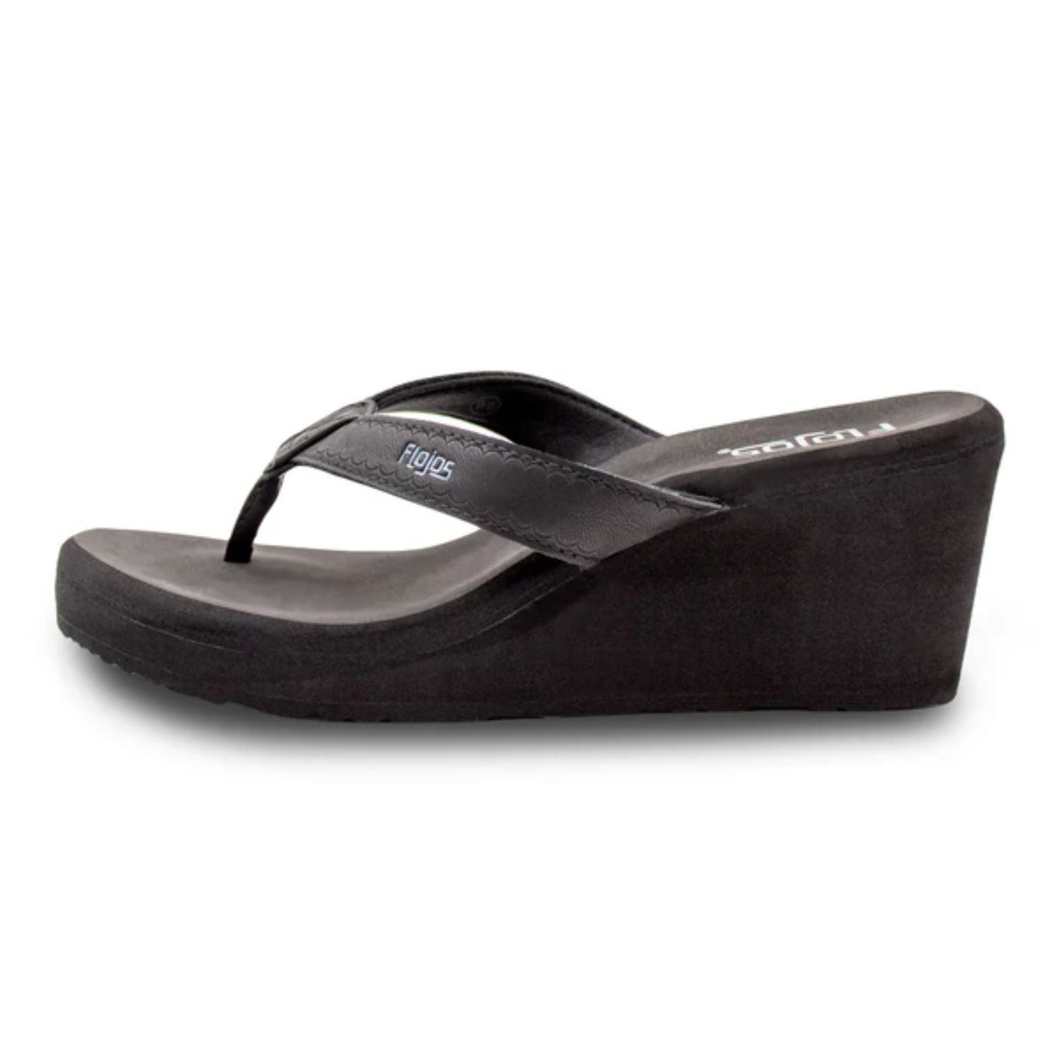 Flojos Womens Olivia Vintage Wedge Heel Thong Sandal, Black