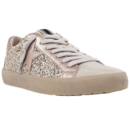 Shu Shop Womens Paula Champagne Glitter Distressed Pre-Scuffed Fashion Sneakers