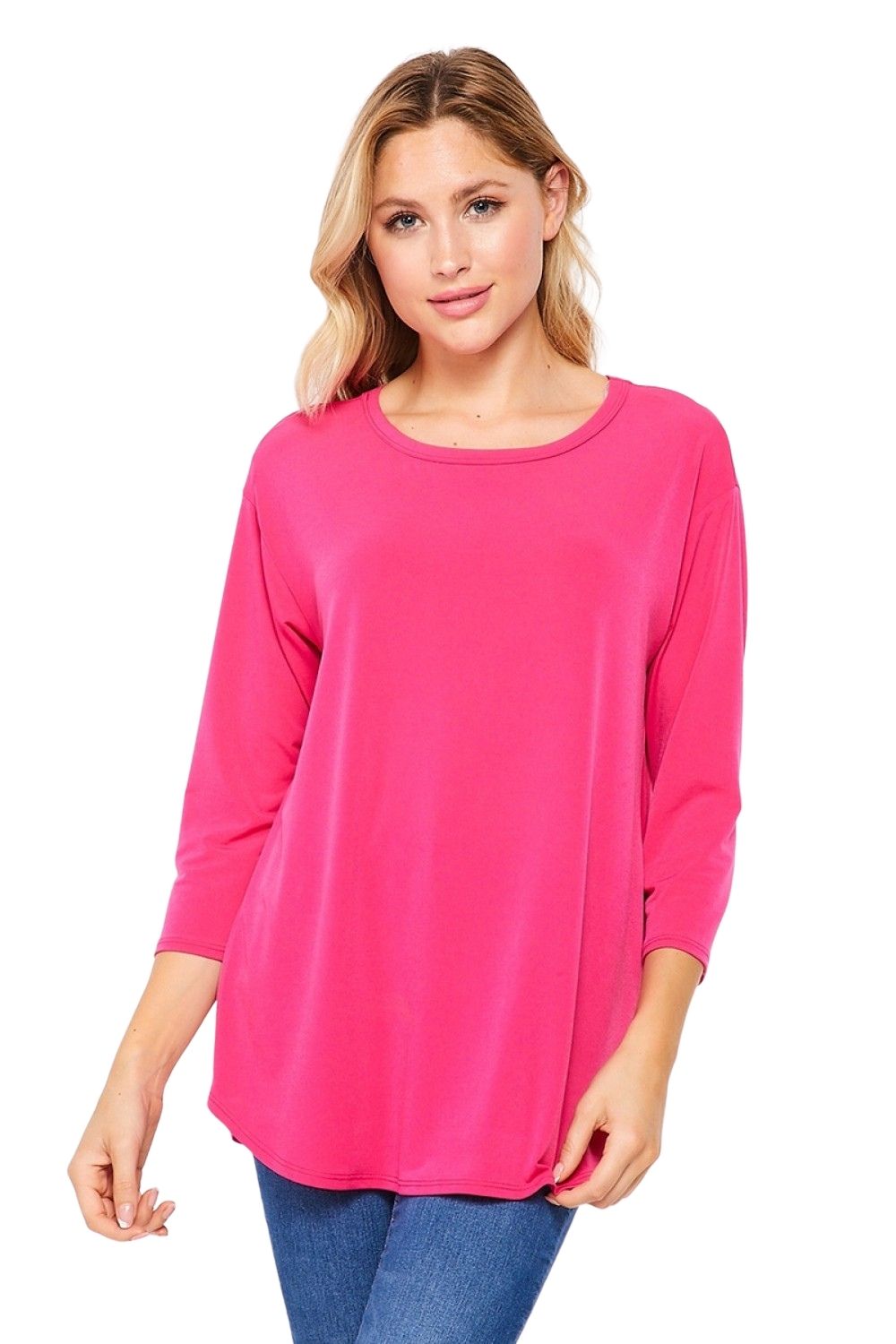 HoneyMe Womens Round Neck 3/4 Quarter Sleeve Tunic Top