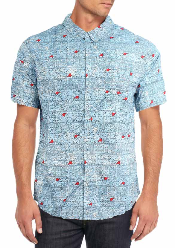 Retrofit Mens Short Sleeve Woven Button Up Shirt