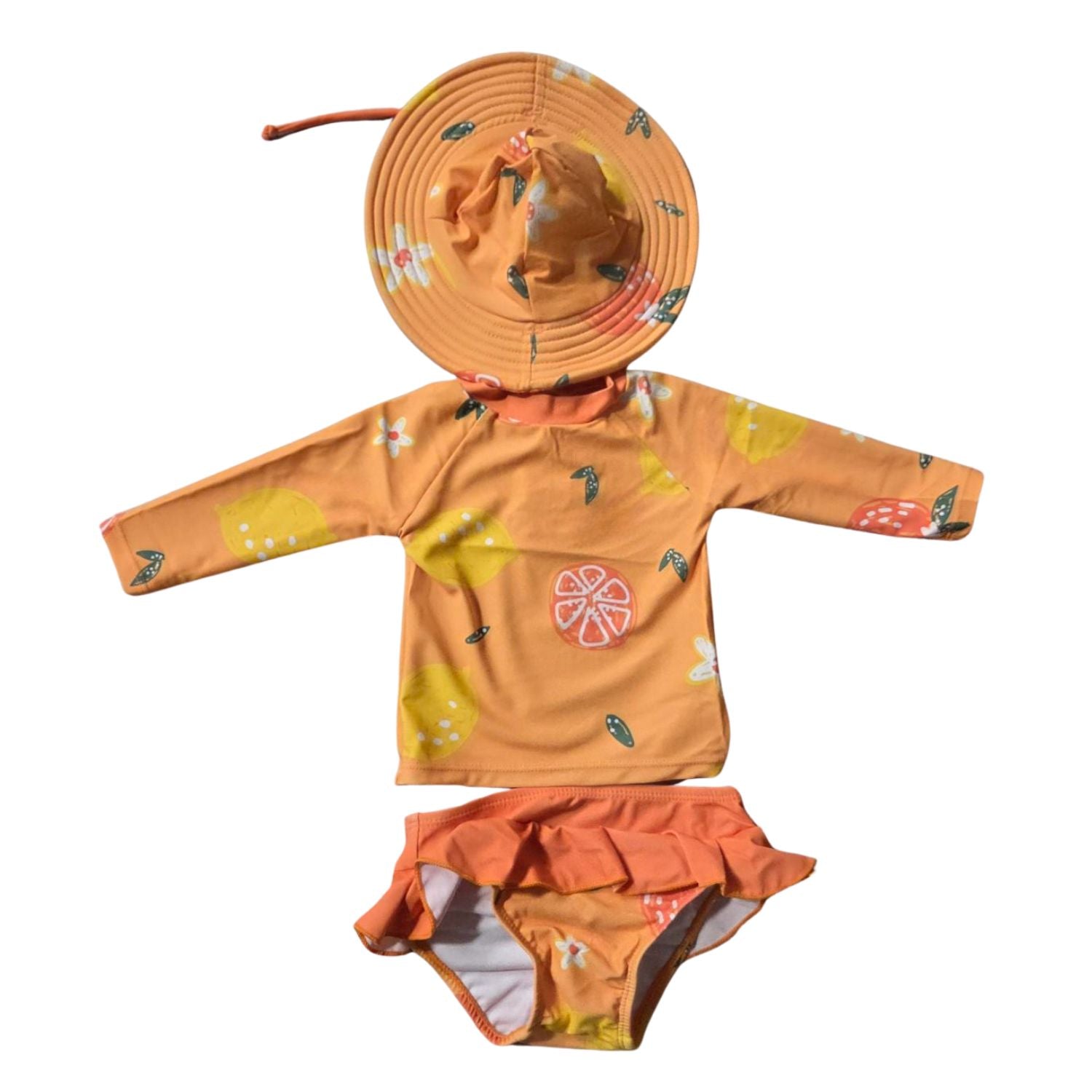 Heat Swimwear Infant Girls Long Sleeve Rashguard Swimsuit set, Lemons