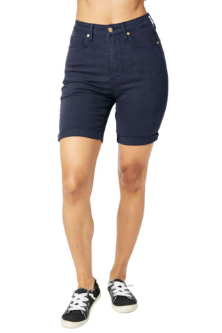 Judy Blue Womens Mid Rise Heavy Contrast Flap Pocket Shorts