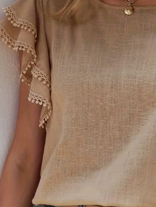 Ruffle Sleeve Women's Layered Blouse, Beige