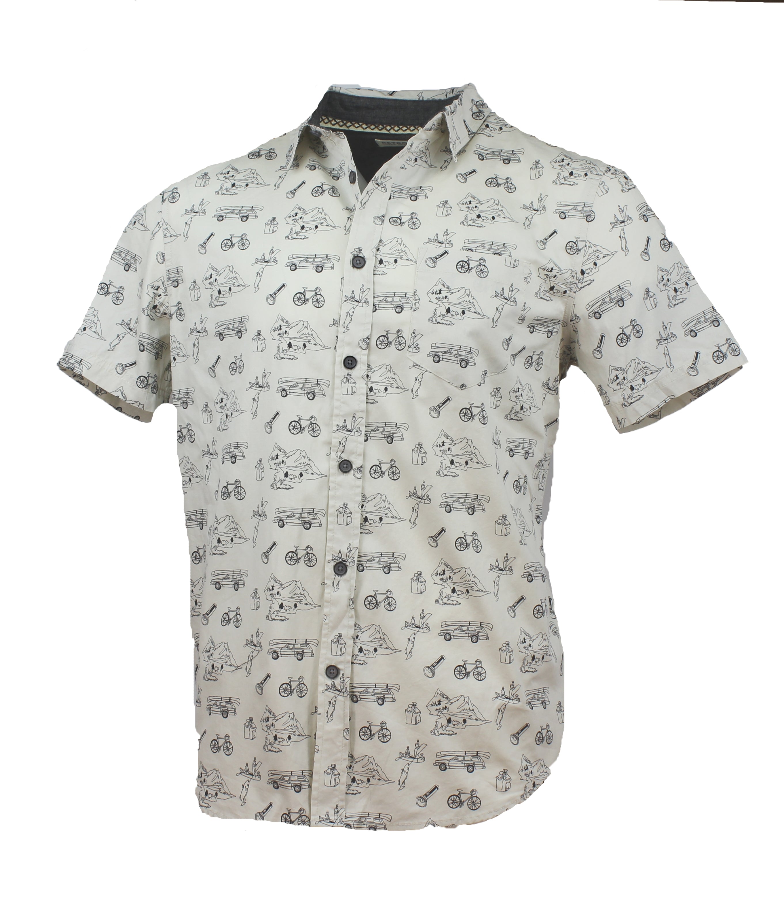 Retrofit Mens Short Sleeve Woven Button Up Shirt