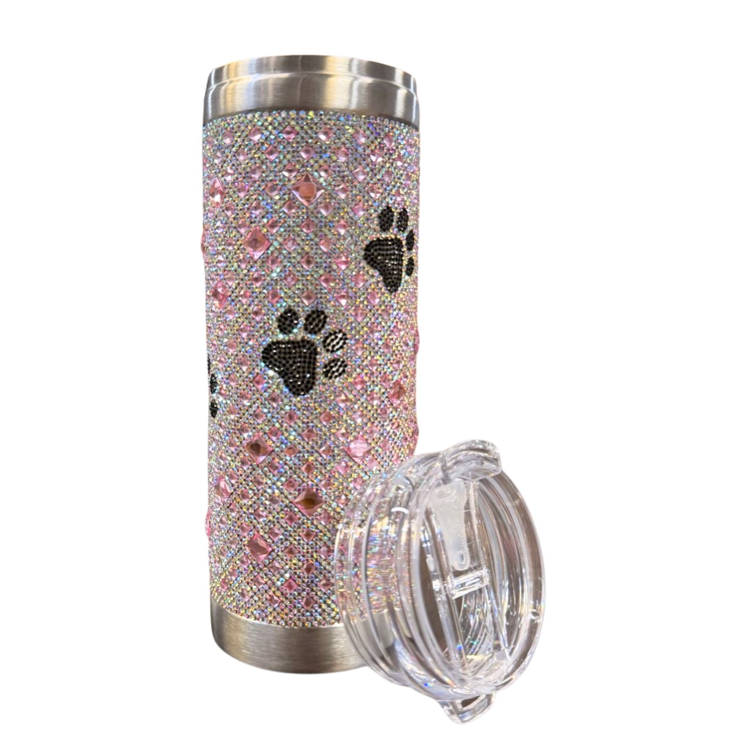 Jacqueline Kent Diamonds in the Ruff 20 oz Crystal Drink Tumbler, Pink with Paws
