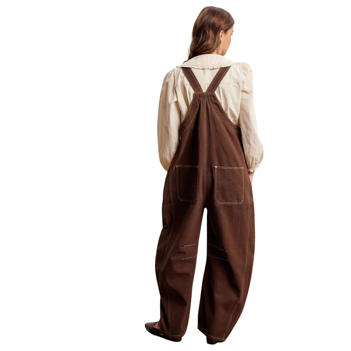 Listicle Women's Barrel Leg Utility Overall Jumpsuit, Mocha