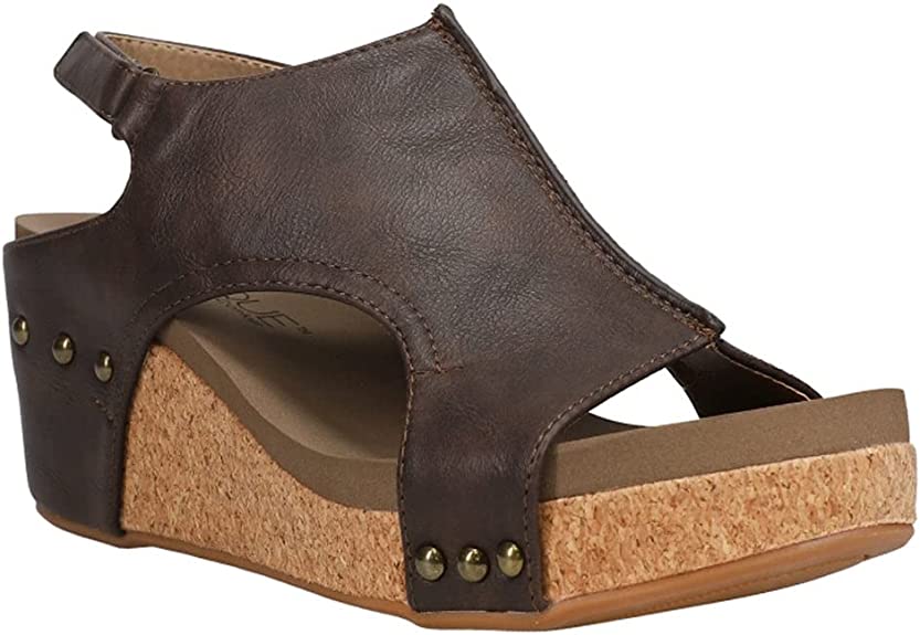 Corkys Boutique Womens Carley Faux Leather Wedge Heel Sandals