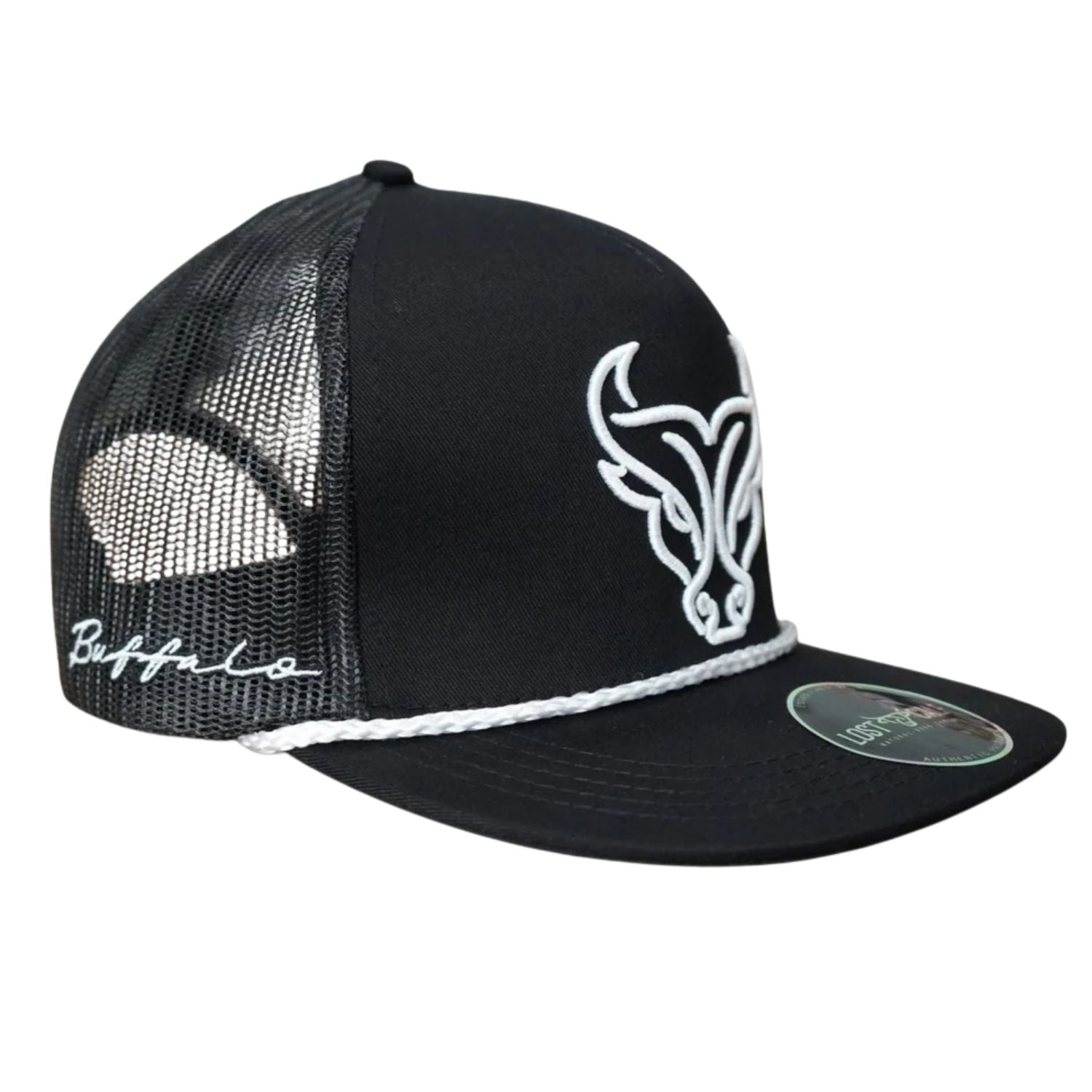 Lost Calf Mens Buffalo Black Flat Bill Adjustable Snapback Cap Hat