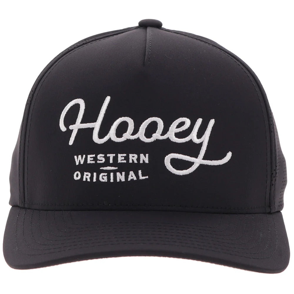 Hooey Mens OG Logo Adjustable Snapback Cap Hat- Black With White Stitching